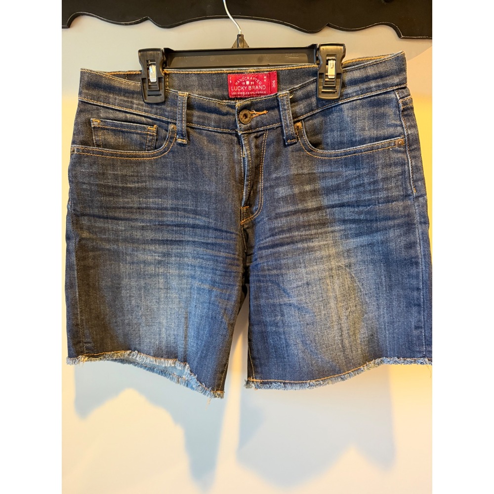 Lucky Brand The Roll Up Denim‎ Shorts Dark Wash Frayed Hem Womens 2/26